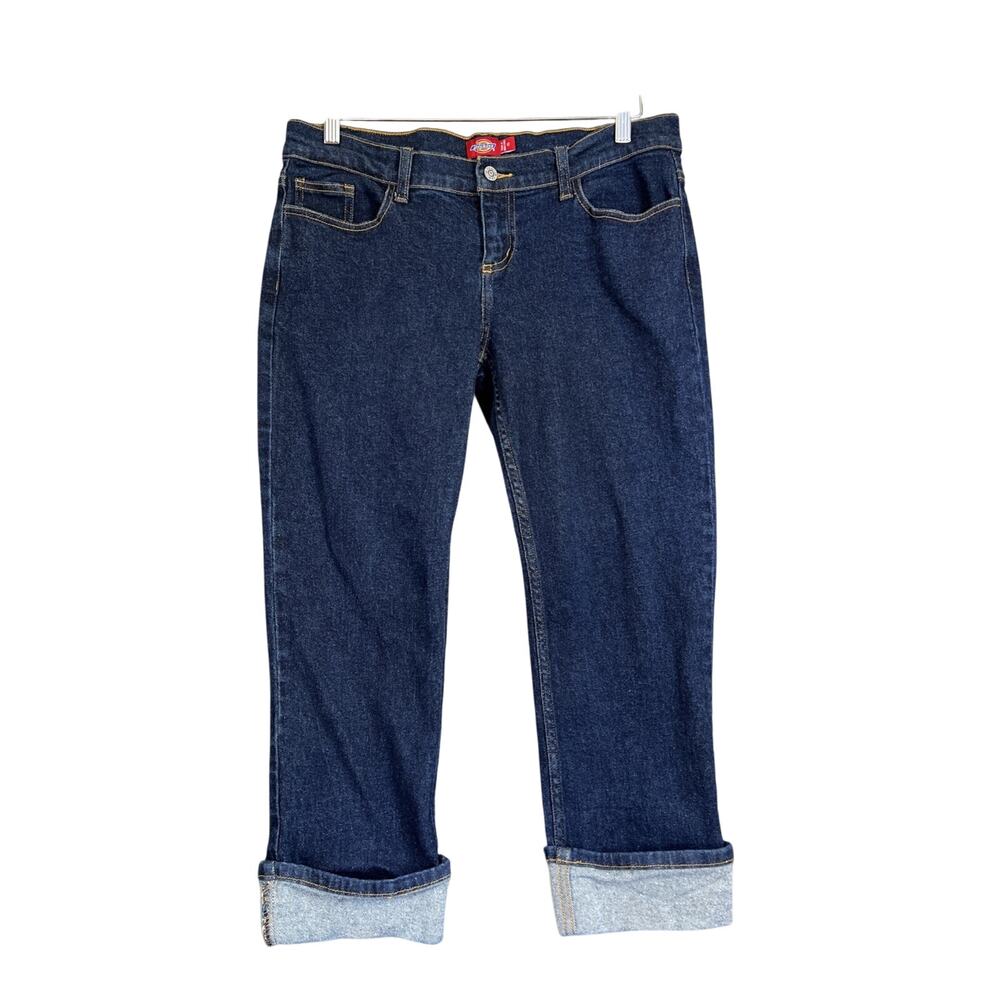 Dickies Capri Jeans Women 15 Dark Blue Cuffed Mid Rise Stretch Denim 22.5"Inseam